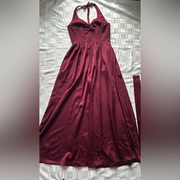 White by Vera Wang Burgundy Full Length Halter T-bar Dress - Picture 14 of 15
